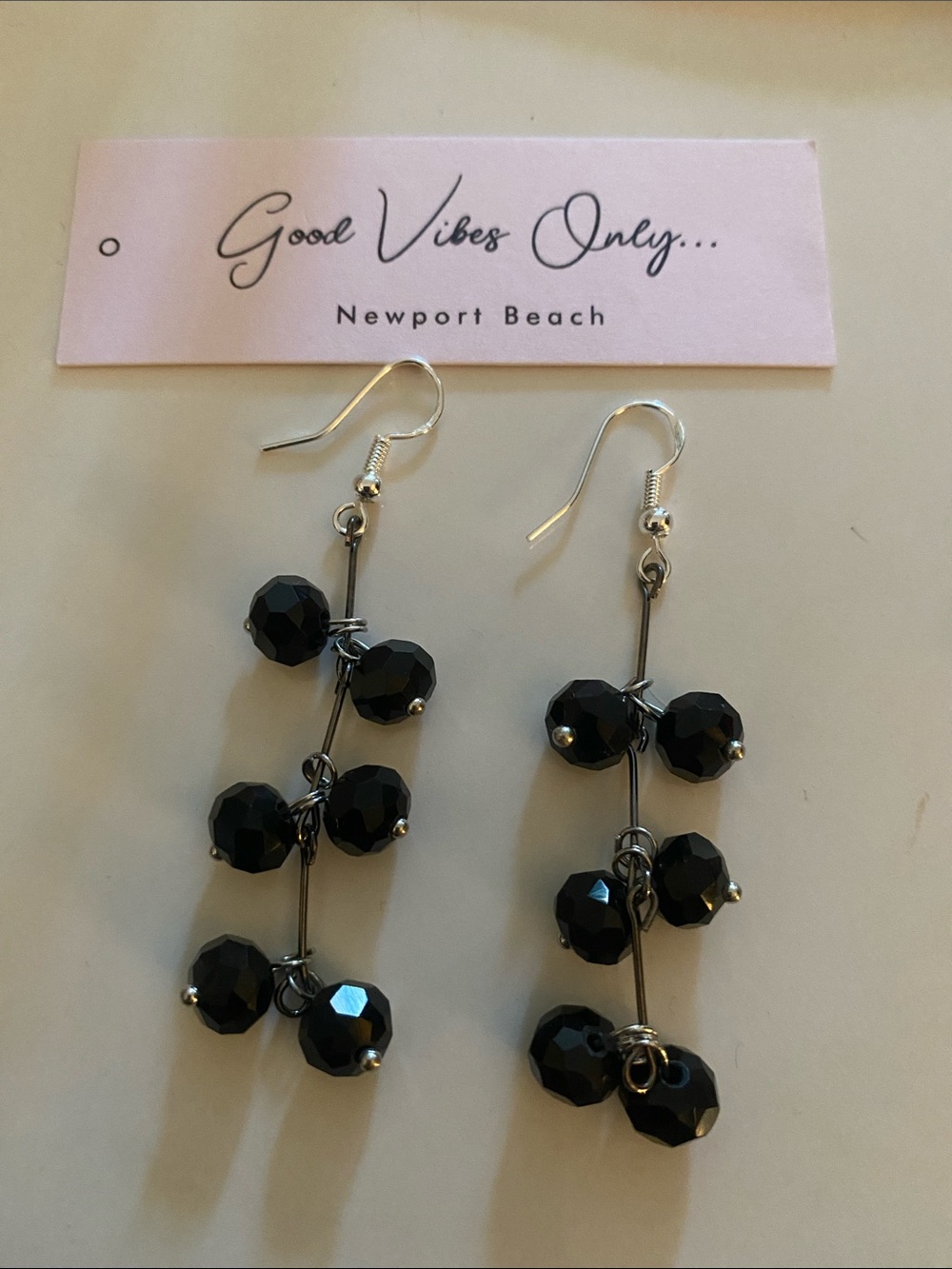 Good Vibes 😎 Only Newport Beach Black Beaded Drop Earrings